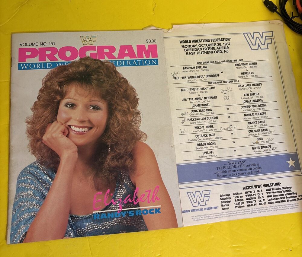 Vintage WWF Wrestling Arena Program Event #151 ELIZABETH Match Sheet 1987 Philly